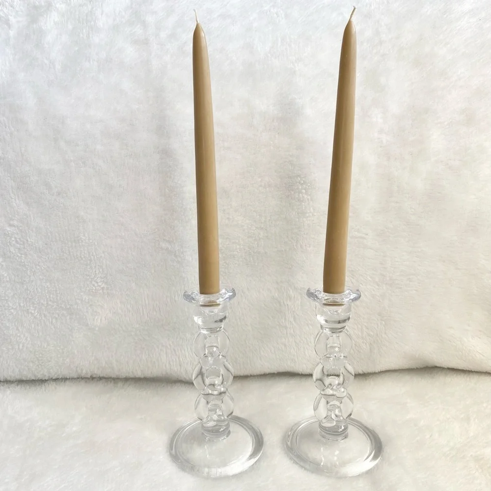Vintage Glass Taper Candle Holders - Set of 2 - Twisted Glass Candlesticks